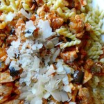 caramelized onion, eggplant & chicken gemelli