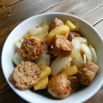 kielbasa & apple stir fry with mini puff pancakes