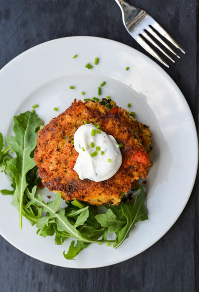 SALMON CAKES WITH CHIVE SAUCE