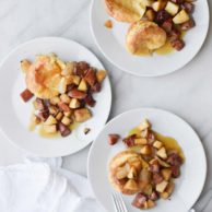 Apple Kielbasa with Mini Puff Pancakes on Plates